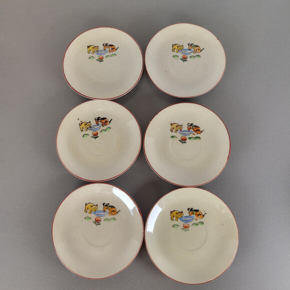 Vintage Japan Child Tea Set Cat Dog Design Teapot Cups Saucers Plates 16 Pc - Picture 10 of 16
